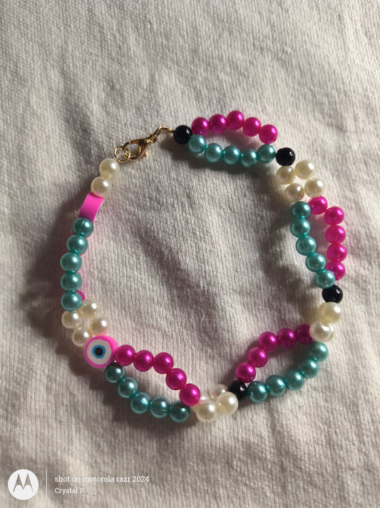 Pink and Blue Pearl Bead Bracelet