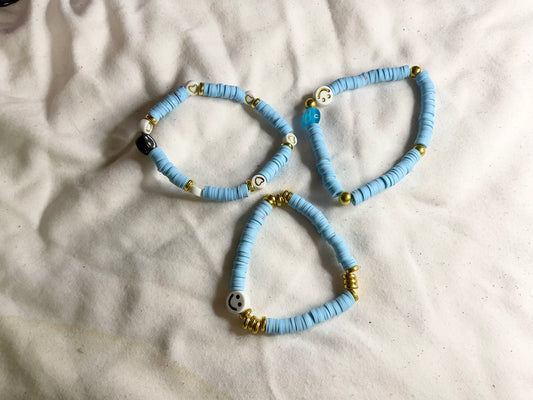 Blue Clay Bead Bracelet with Smile