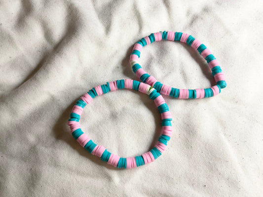 Pink and Blue Clay Bead Bracelet