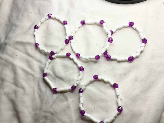 White Bead Bracelet with Purple Pony Bead Spacer