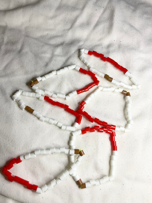 White and Red Beaded Bracelet