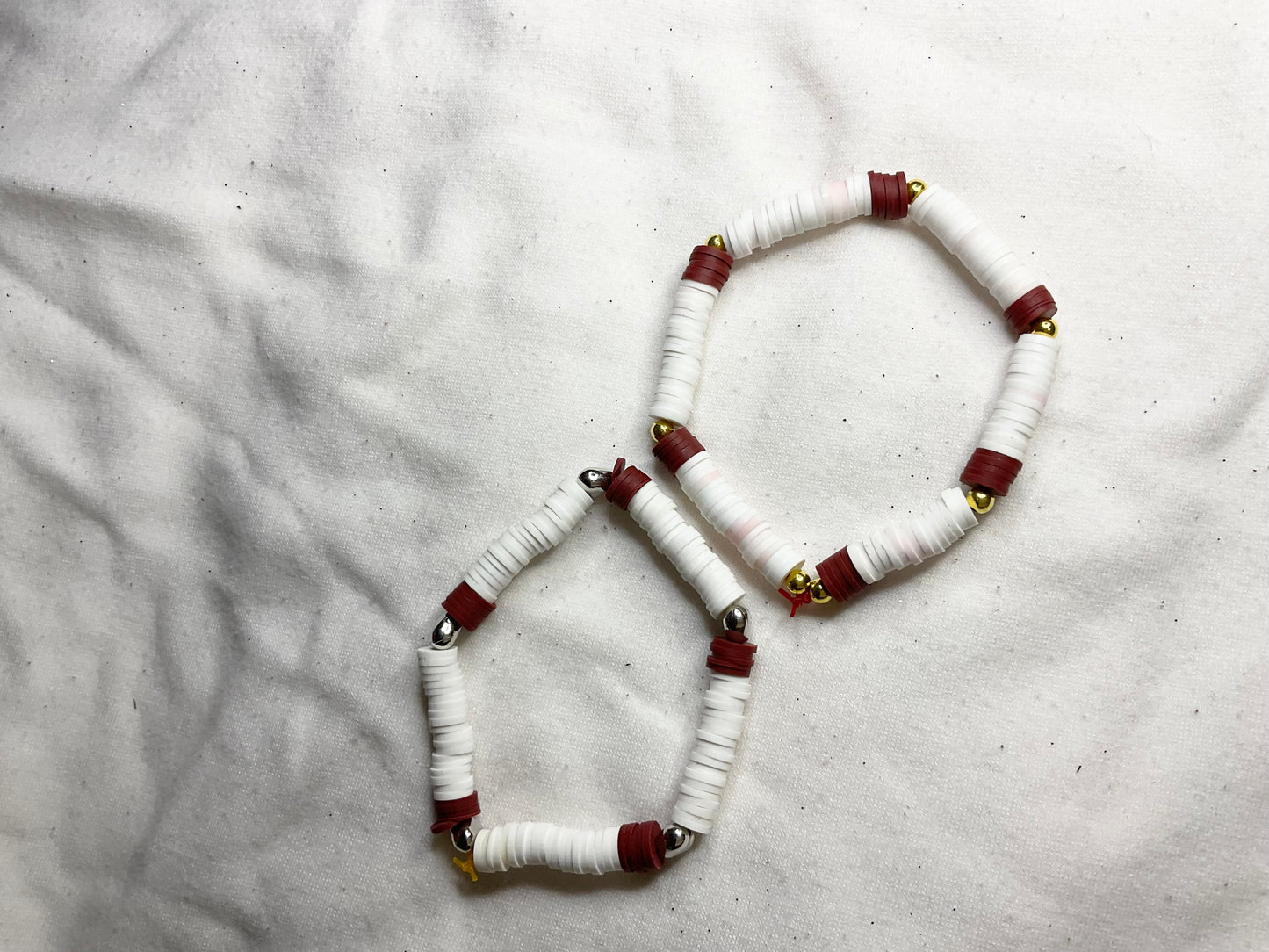 White and Burgundy Clay Bead Bracelet