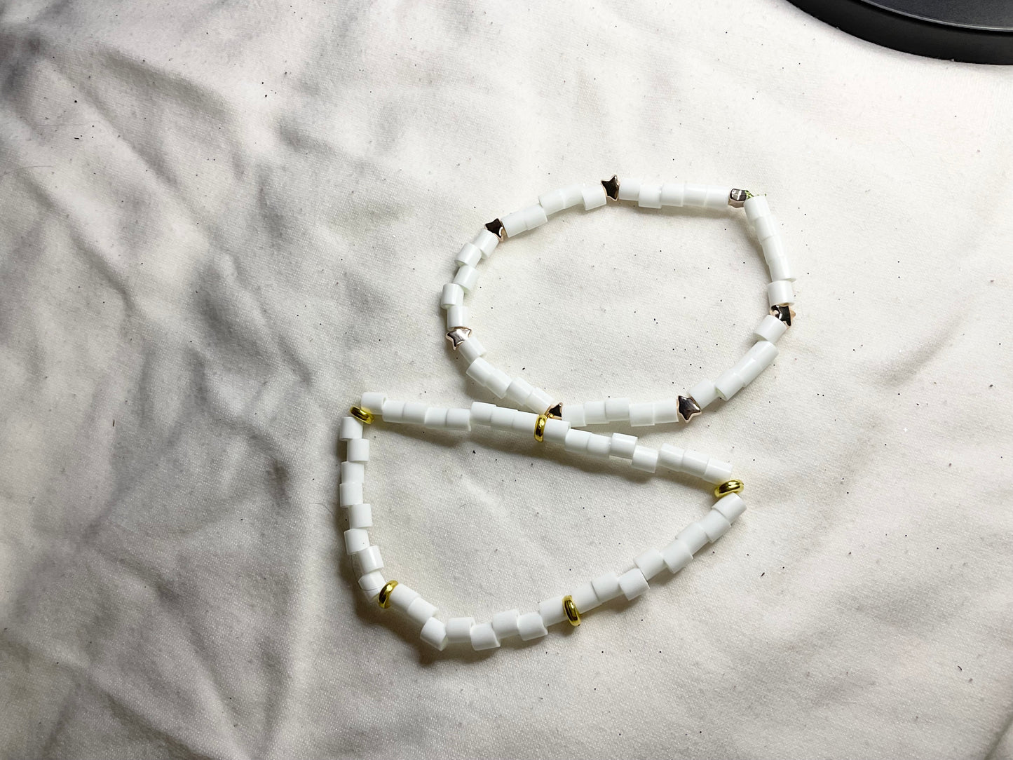 White Beaded Bracelet with Gold Spacer Beads