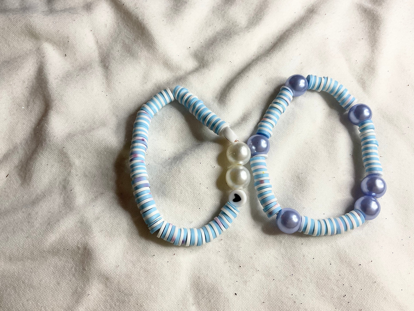 Light Blue and White Clay Bead Bracelet with Light Blue Pearl Beads 2 pack