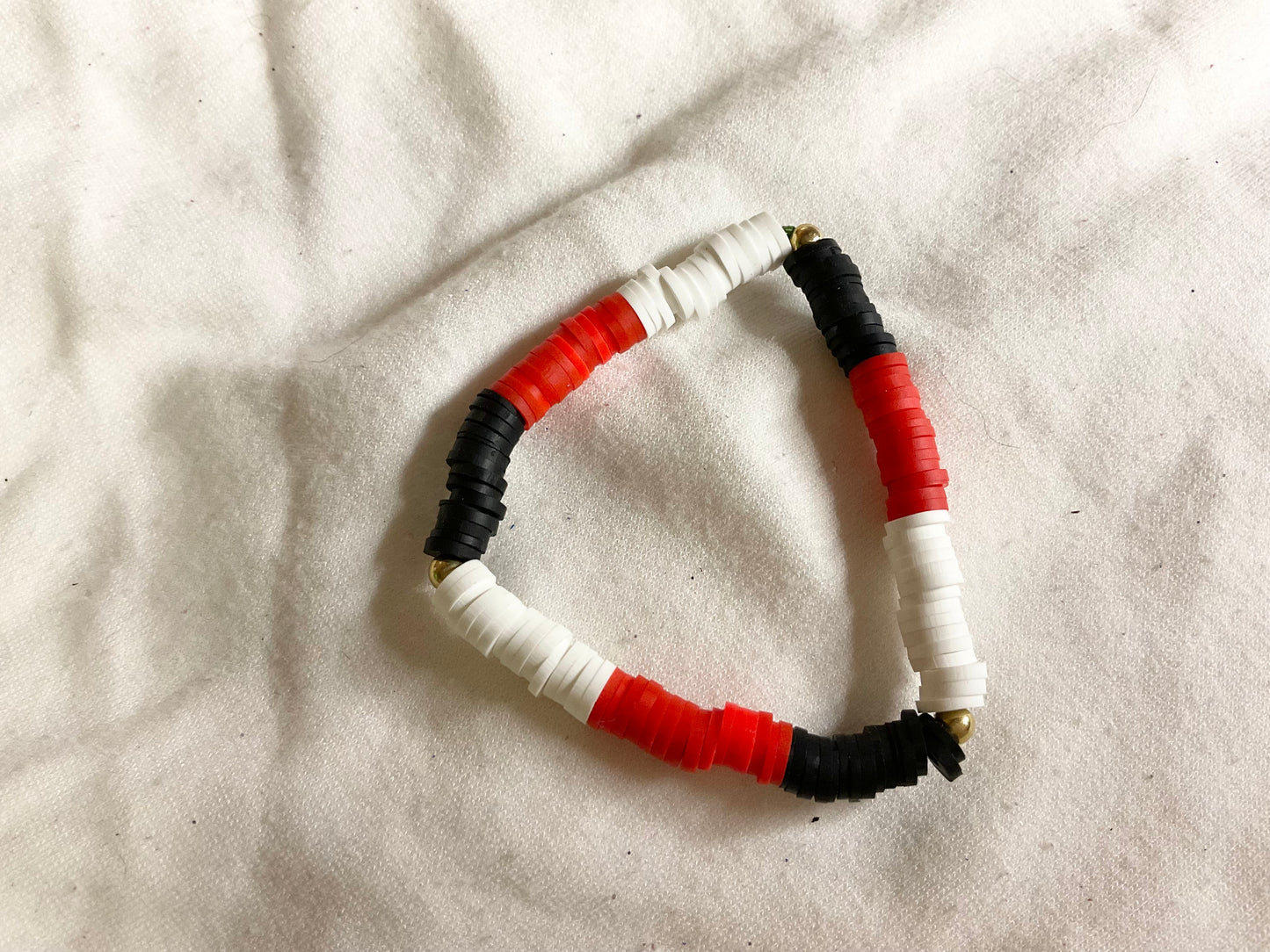 Red White And Black Clay Beaded Bracelet