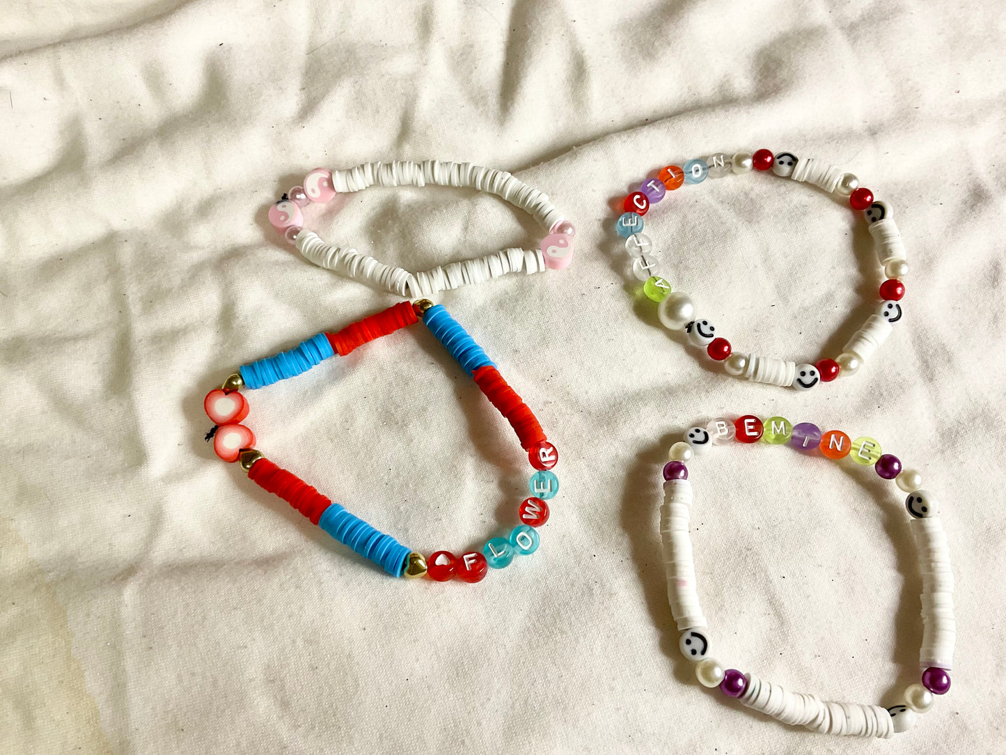 Multicolor Clay Beaded Bracelets with Words